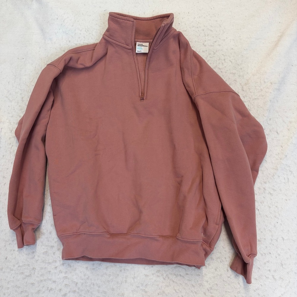TNA Sweatfleece Quarter Zip Pullover Womens 2 Pink Cozy Fleece Mega Fit